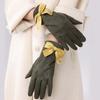 Plush Women Anti-cold Mittens Bow Thickened Suede Gloves Gift Windproof Finger Mittens  Autumn