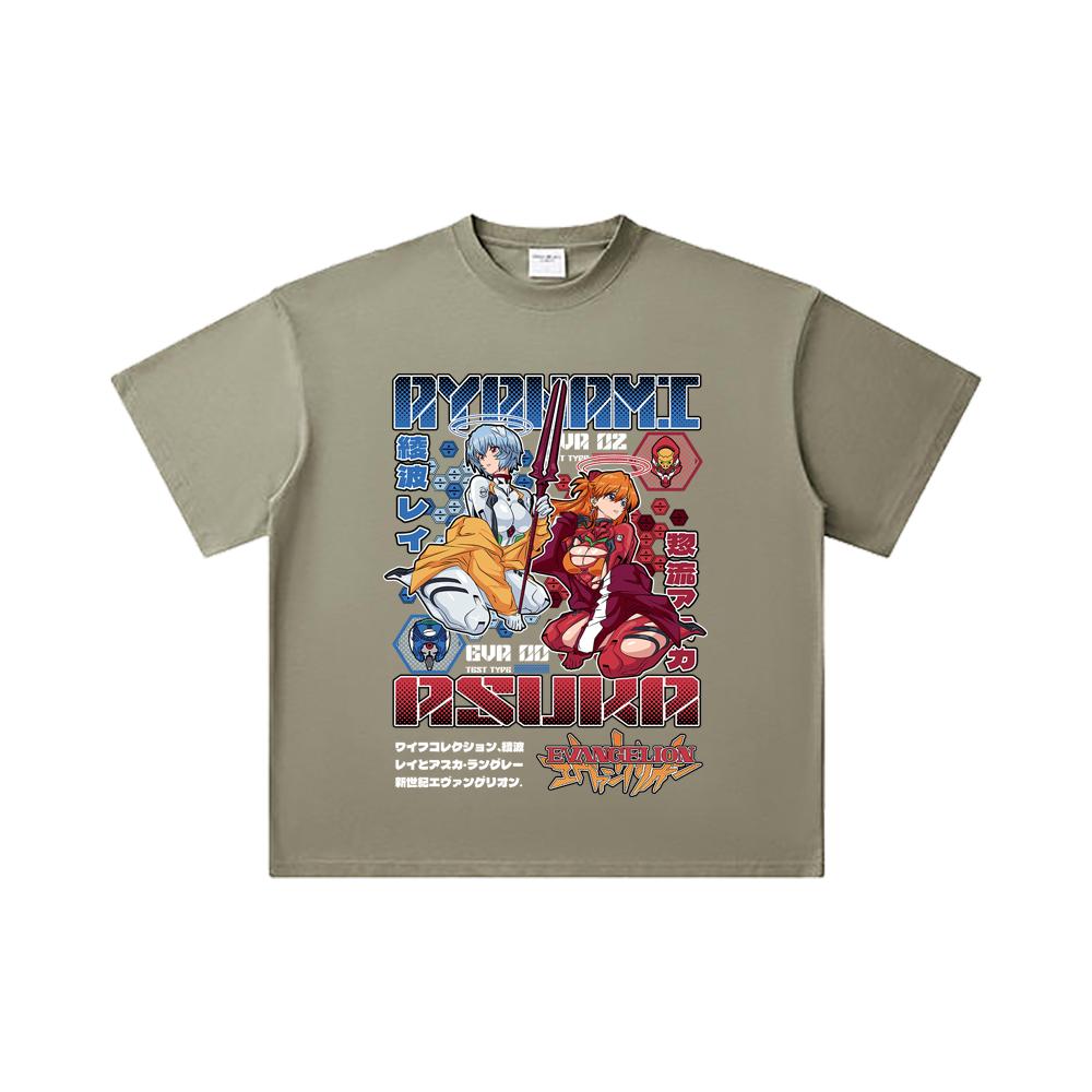 260 GSM Double Yarn 32 Count 100% Cotton Evangelion V2 Asuka Rei Print Unisex Heavy Cotton T Shirt