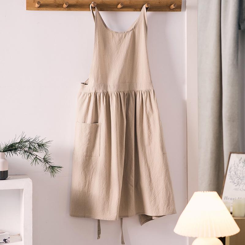 Japanese Korean Style Cotton Linen Apron with Custom Logo for Gardening, Cafe, and Kitchen Use