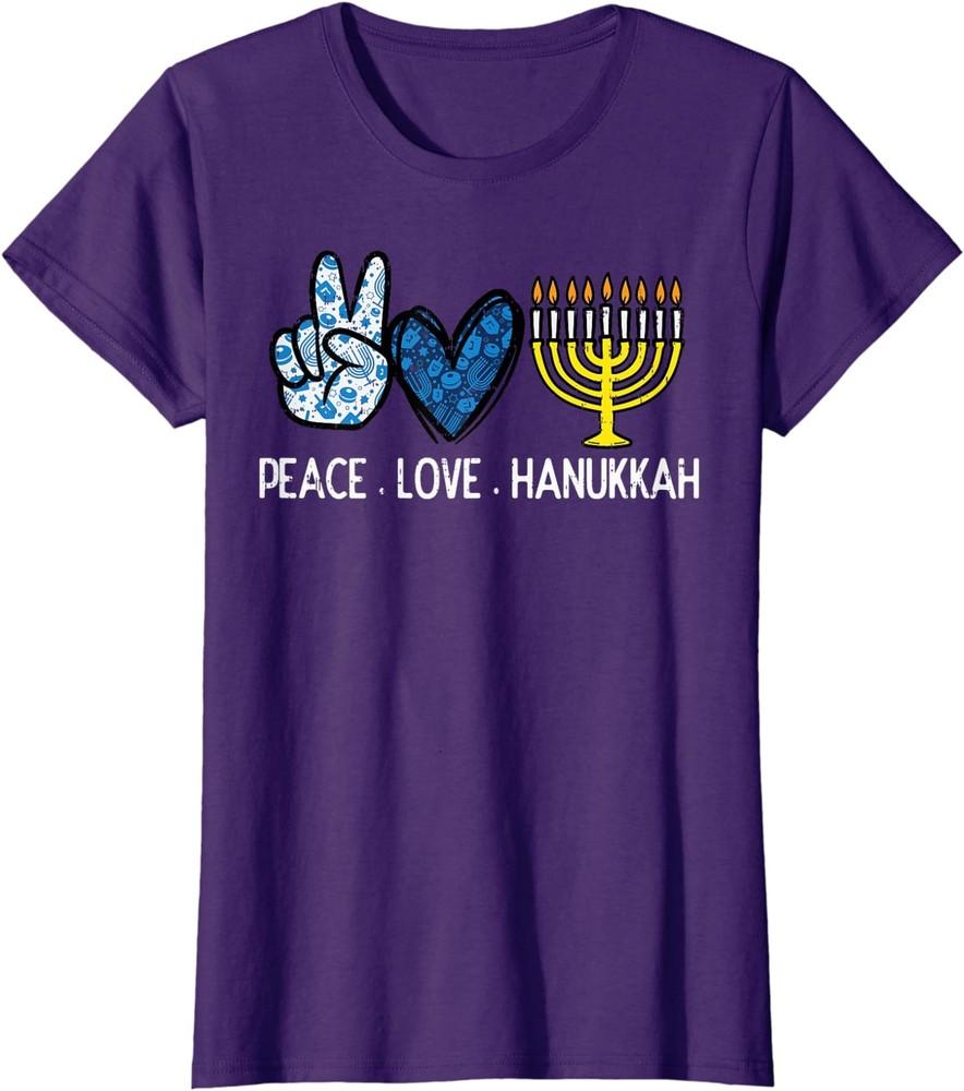 Peace Love Hanukkah Retro Chanukah Jewish Cute Ladies  Crewneck T-Shirt Unisex T-Shirt S