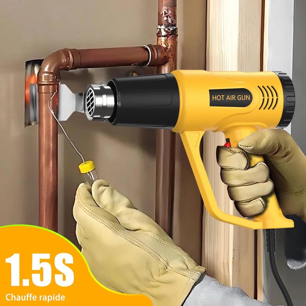 Heat Gun for Vinyl Wrap,Shrink Tubing,Paint,Epoxy Resin,Candle Making,Adjustable Temperature (Yellow, Two-Gear Button Temperature Control)