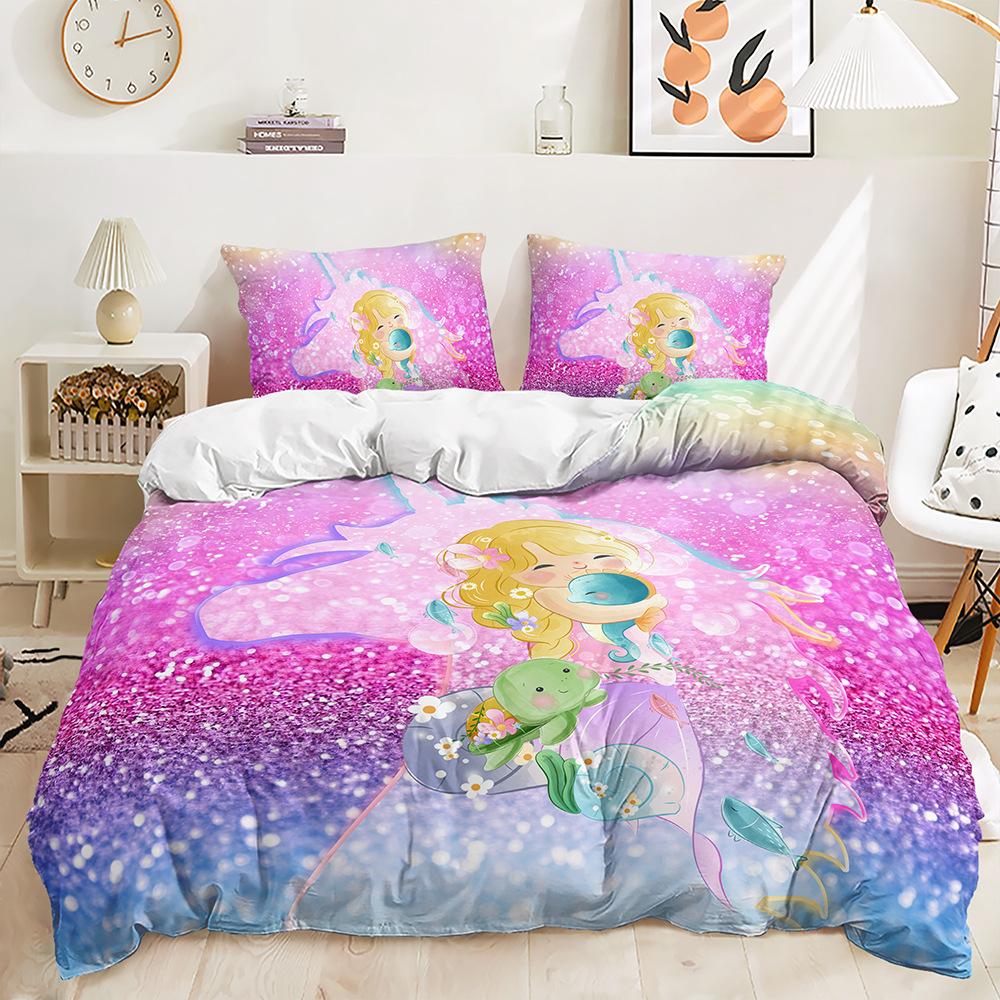 Three-Piece Closed-Eye Unicorn Eyelash Quilt Cover Bedding Kit Children'S Room