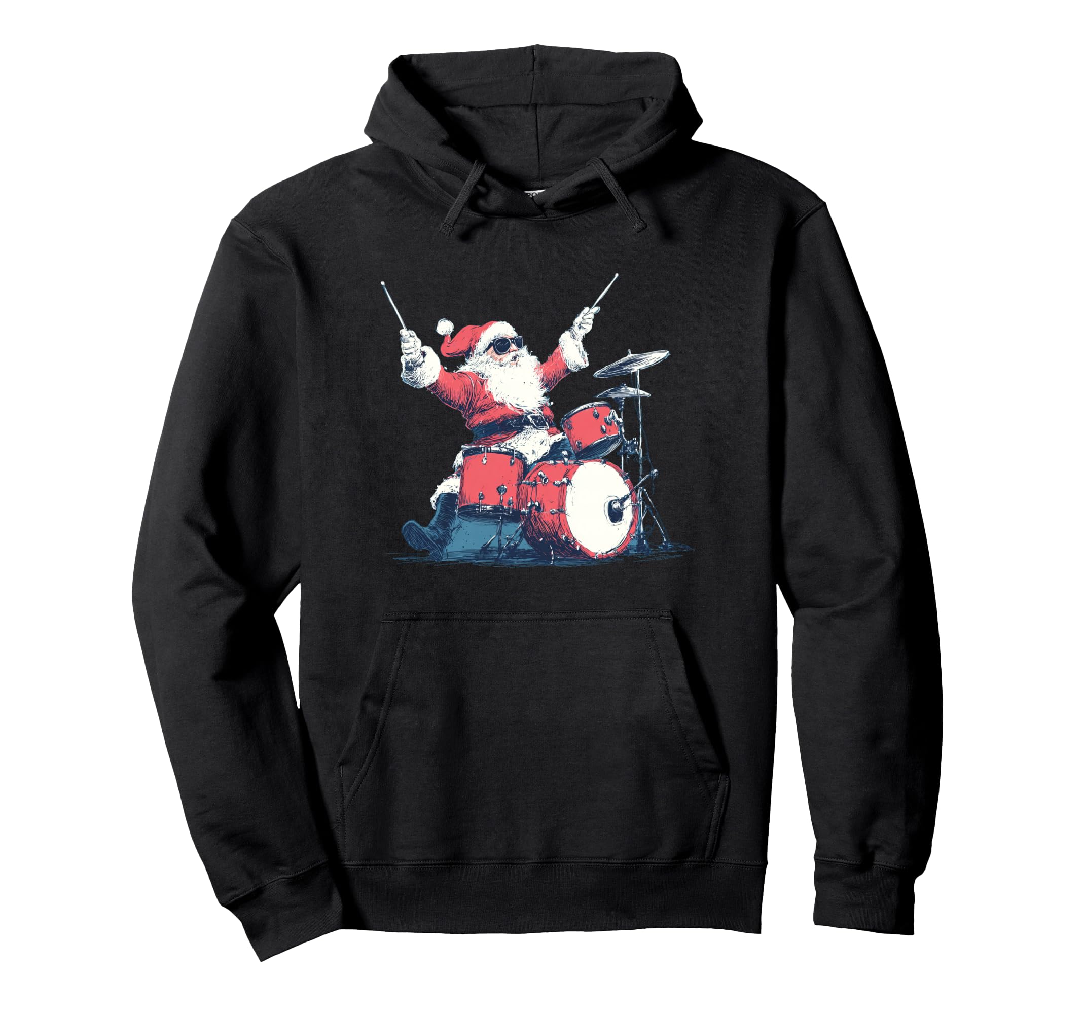 

Cute Santa Claus Rock Hoodie with Drums and Sunglasses