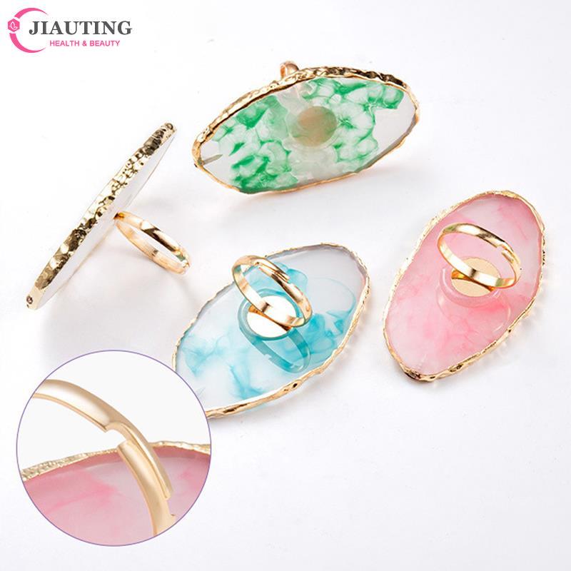 1Pc New Resin Stone Nail Art Palette Finger Ring False Nails Tips Drawing Color Mixing Display DIY Manicure Polish Gel Tool