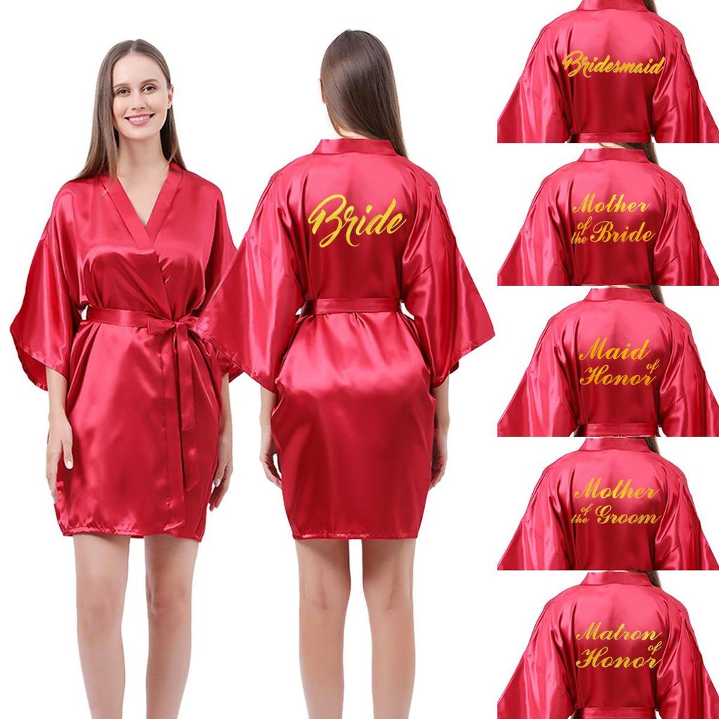 Classic Style Silk Bridesmaid & Bride Morning Robe with Hot Stamped Lettering