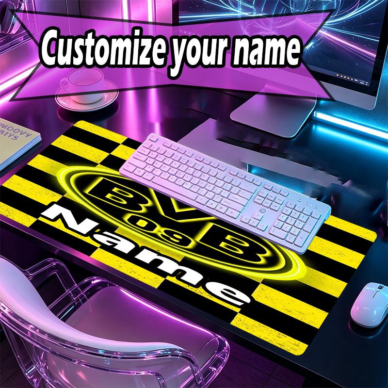 Custom Name Personalized Borussia Dortmund Pattern Mousepad, Laptop PC Desk Mat, Decorative Desk Mat for Home Keyboard Pad Gift