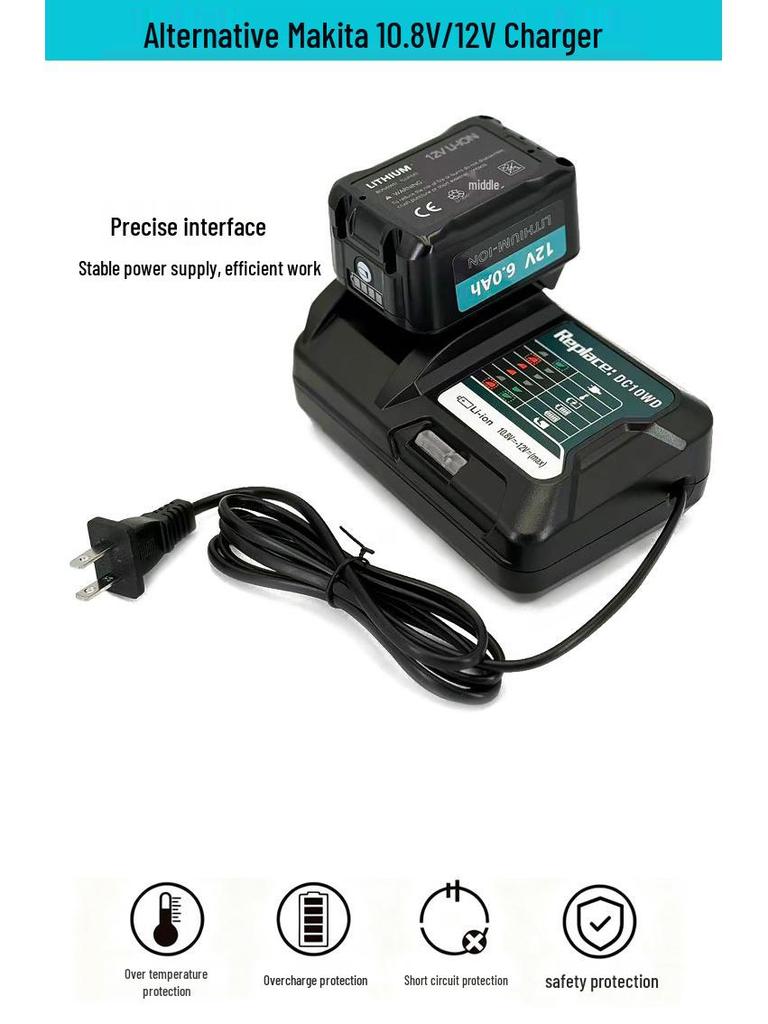 Compatible Lithium Battery Charger for Makita 10.8-12V Tools: Models BL1012, BL1021 (DC10WD)