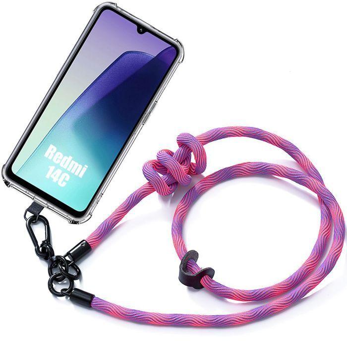 Coque pour Xiaomi Redmi 14C, Coins Renforcés avec Lanière Rose - E.F.Connection