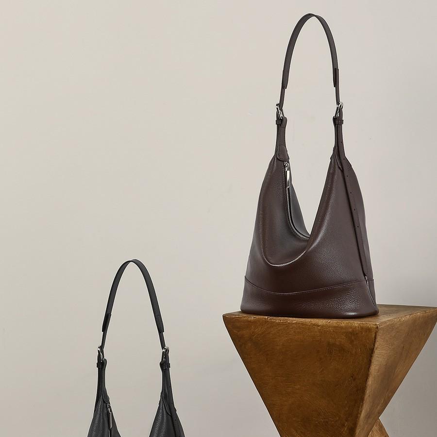 Genuine Leather Large-Capacity Work Commuter Bag Light Luxury High-End Feeling First Layer Cowhide Versatile Oblique Span Bucket Bag