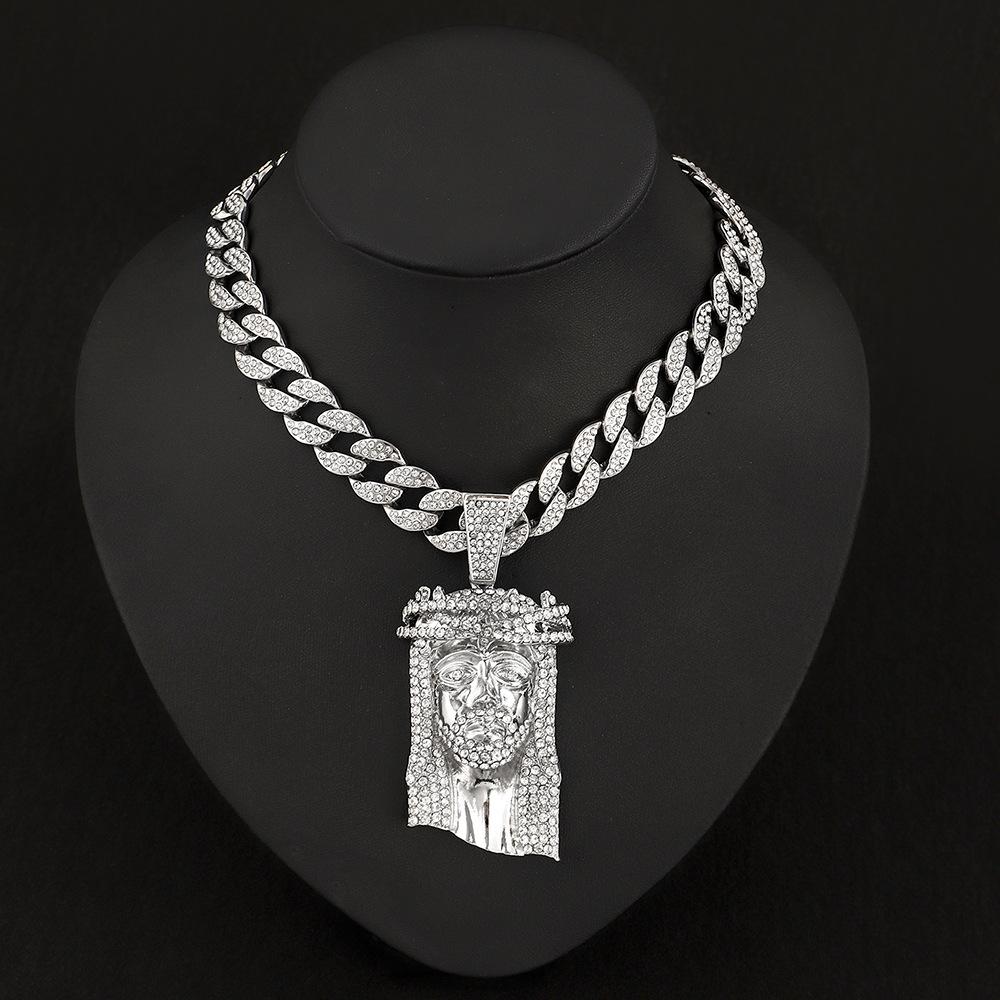 Men'S Jewelry Accessories Personality Exaggerated Human Avatar Pendant Alloy Rhinestone Hip Hop Personality Men'S Necklace Pendant Necklace