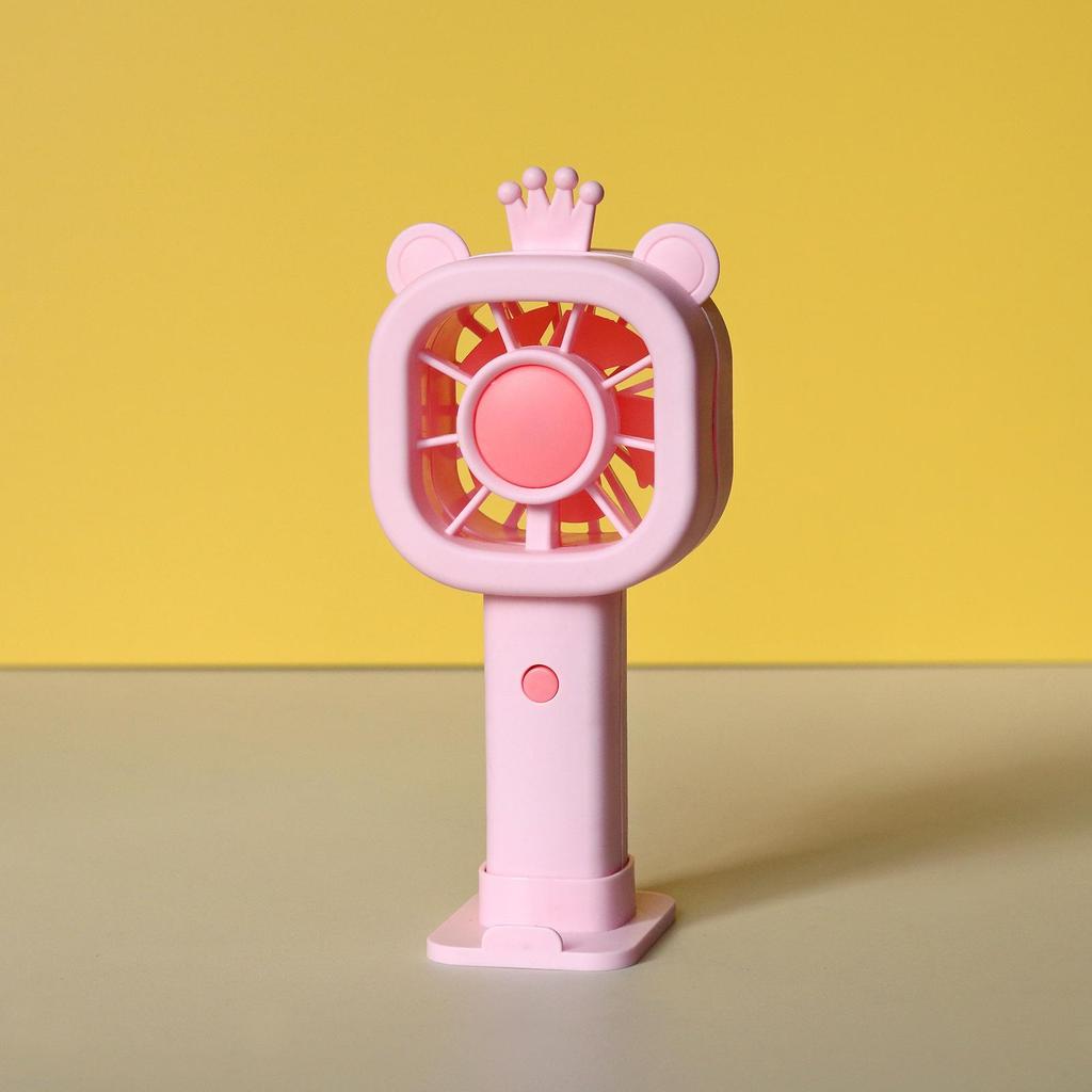 Mini Handheld Cartoon Bear Crown USB Rechargeable Fan - Three-Speed Portable Pocket Fan for Summer Outdoor Use