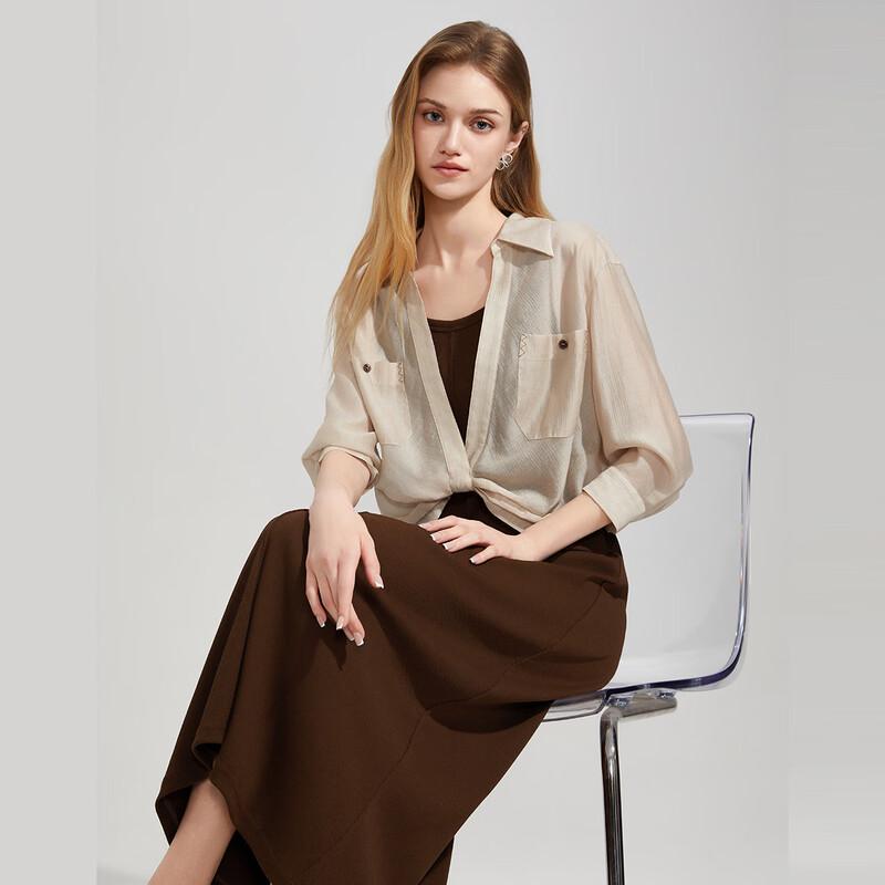 Tatu Elegant 3/4 Sleeve Shirt & Midi Dress Two-Piece Set S
