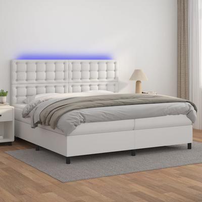 Vidaxl Łóżko Kontynentalne Z Materacem I Led, Biała Ekoskóra 200X200Cm