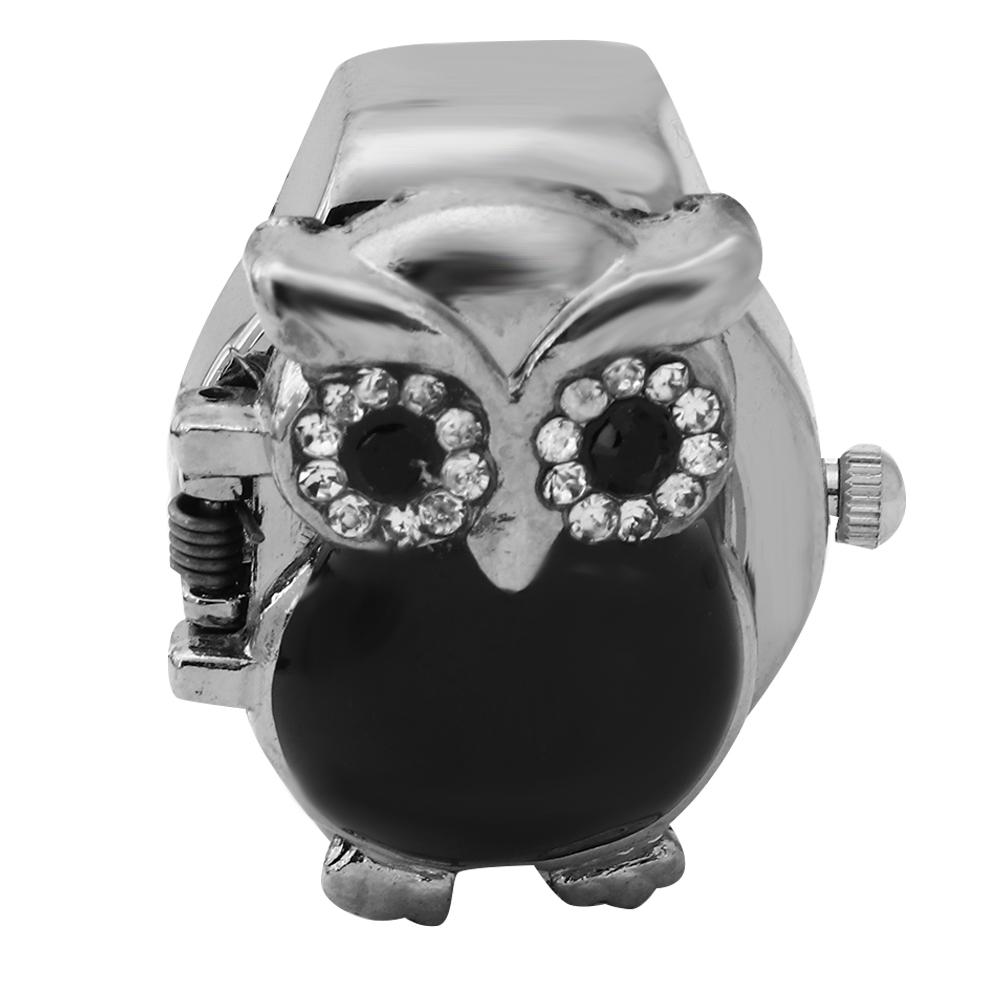 

Часы с кольцом на палец, откидная крышка, винтажные кварцевые часы Unix с рисунком совы, кварцевые часы на палец чёрный