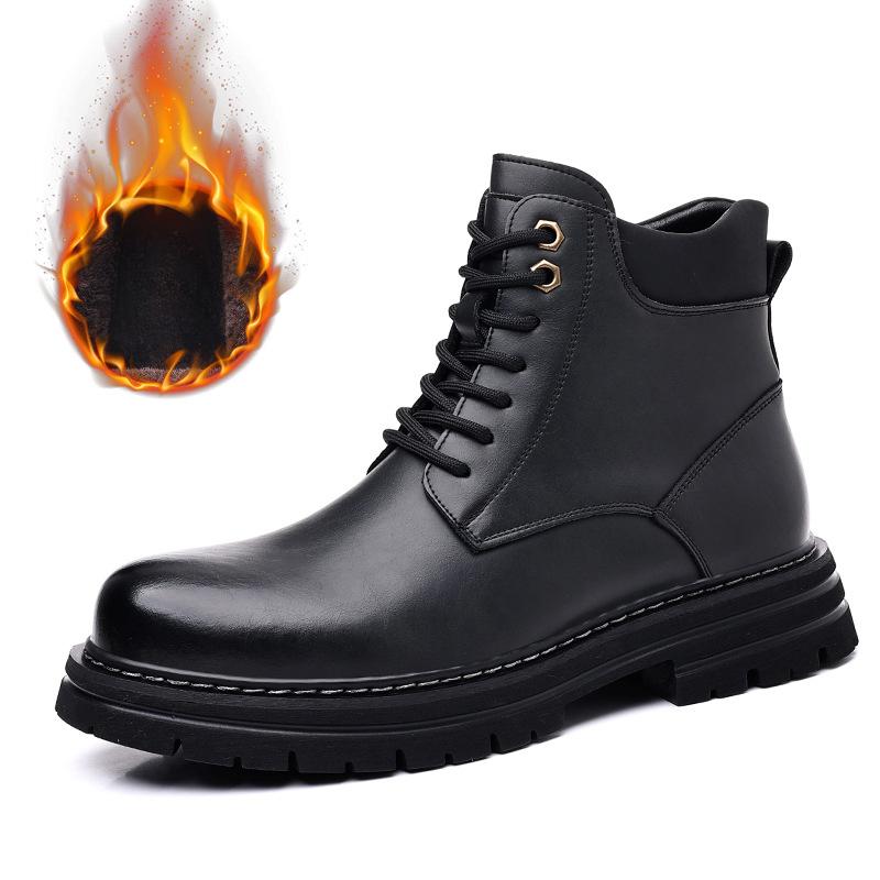 Bottes à plateforme rétro en cuir tendance antidérapantes pour hommes Designer Semelle souple Automne Hiver Chaussures pour hommes Mode Décontractées Bottes de travail pour hommes