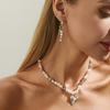 Salircon Exquisite Imitation Pearl Necklace Earrings Set Women Trendy Irregular Acrylic Beaded Love Heart Pendant Choker Jewelry