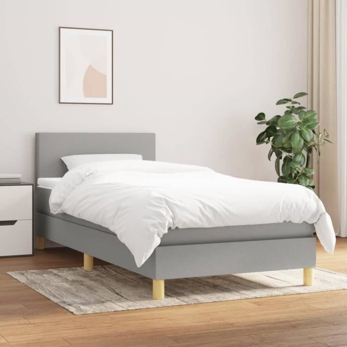 3140409 vidaXL Divan Bed with Mattress Light Grey 80x200 Cm Fabric