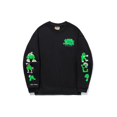 Li Ning X Market Collaboration Series FW23 Cartoon Print Loose Round Neck Pullover Sweatshirt Unisex Sweatshirt Black AWDT715-1