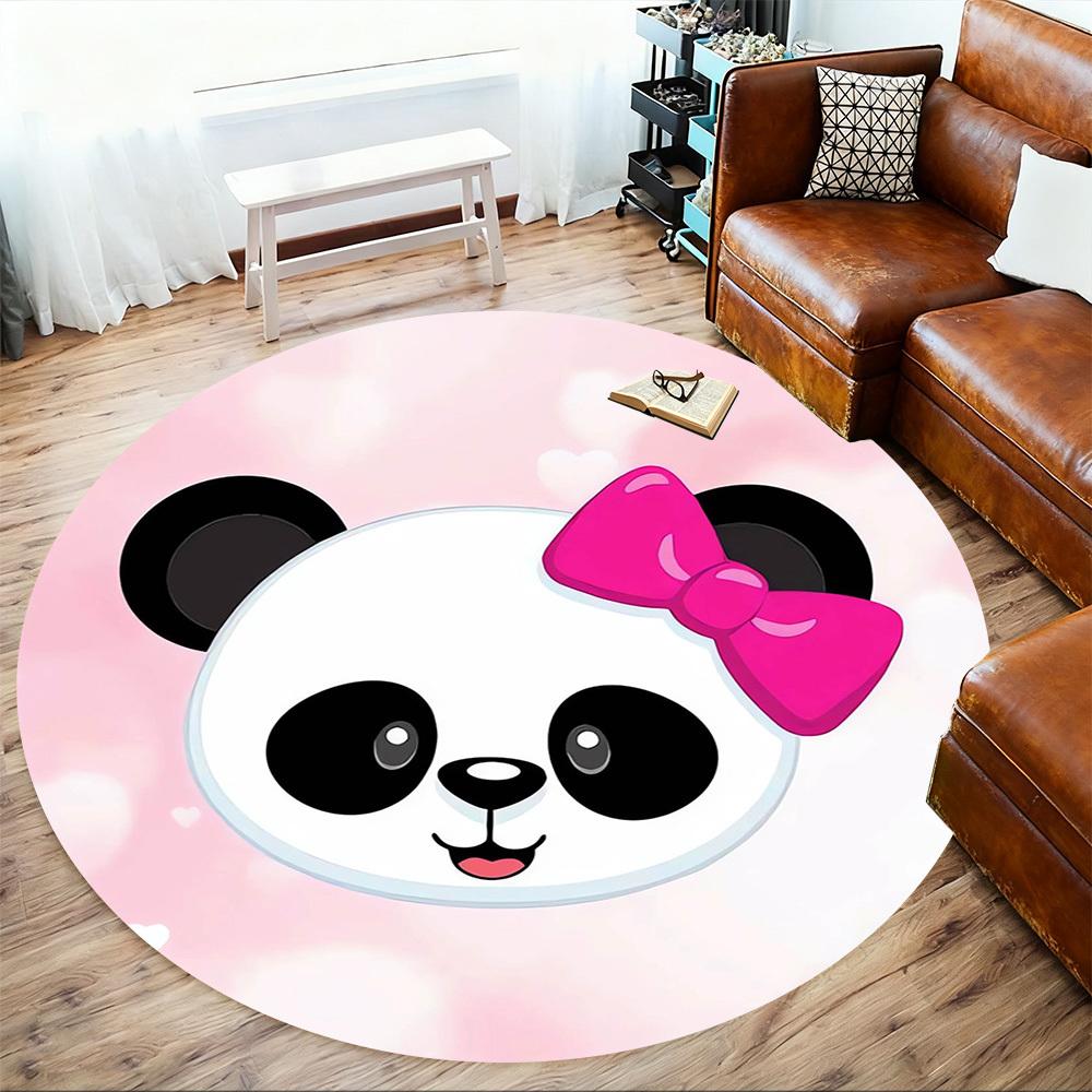 1pc Panda Bow Round Chair mat Area Rug - Non-Slip, Floor Mat for Office, Bedroom, home decor Christmas Gift p0811252