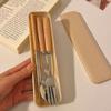410 Stainless Steel Spoon Fork Chopstick Set with Dust-proof box Wooden Handle Tableware Set Portable Cutlery Set Student