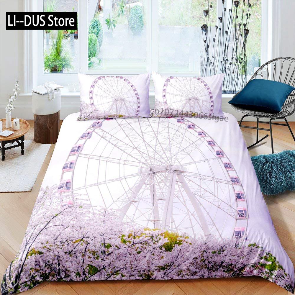 Ferris Wheel Comforter Cover Set Colorful Ferris Duvet Cover Bedding Set 3pcs for Kids Boys Soft Quilt Cover with 2 Pillowcase