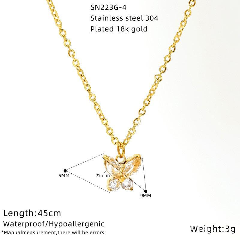 

Color Titanium Steel Butterfly Necklace Light Luxury Diamond Malachite Green Clavicle Chain Personalized Pendant Jewelry