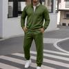 Men's 2 Piece Sweatsuit Set Fall Winter Striped Half Zip Stand Collar Sweatshirt and Sweatpants Casual Athletic Tracksuit