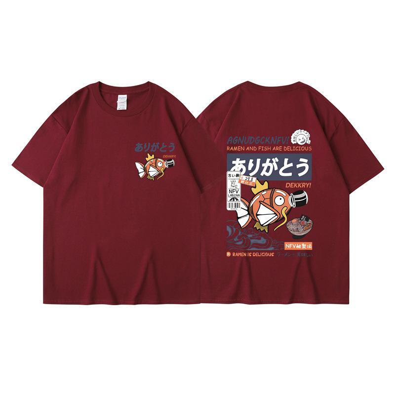 Eltern-Kind-Kleidung Sommer Ins Harajuku Japanischer Karpfen Kurzarm-T-Shirt Herren Trendmarke Street Locker Paarkleidung