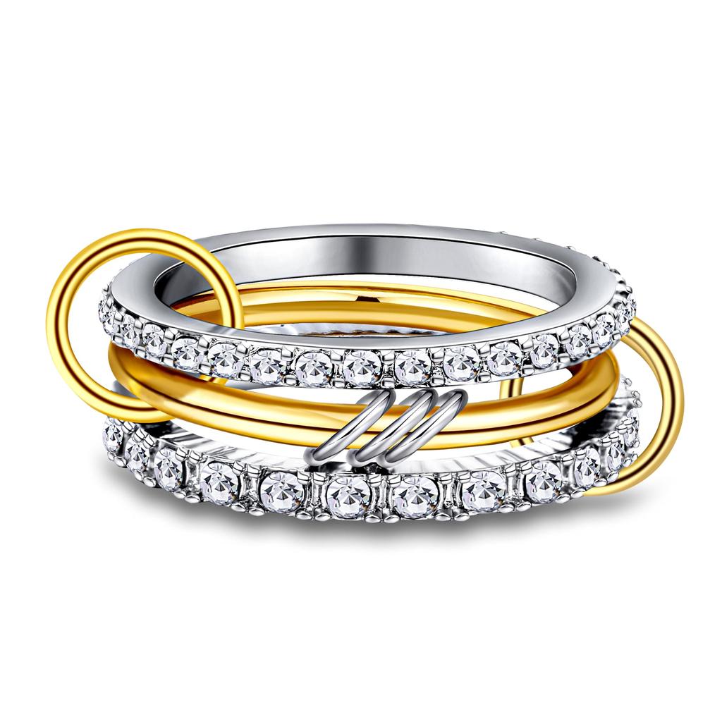 Fashion Gold And Silver Gold-Plated 4 Stackable One-Piece Thick Sparkling Zircon Rings For Women's Party Jewelry Rings