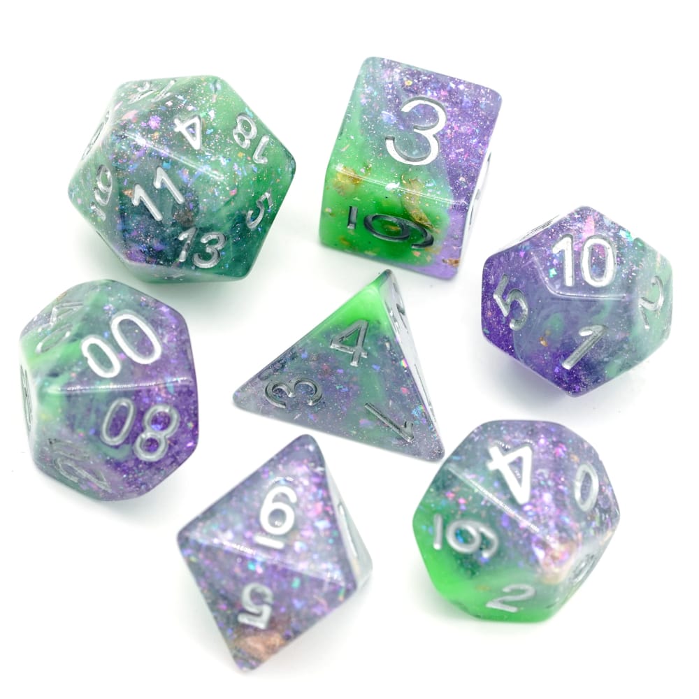 Cusdie Two-tone DND Dices 7 Resin Glitter D&D Dice D4 D6 D8 D10 D% D12 D20 Polyhedral Dice Set for Role Playing Board Games