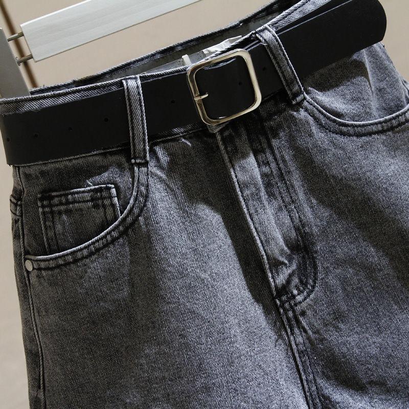 Grey Denim Shorts Women's Summer High Slim Wide Leg Pants