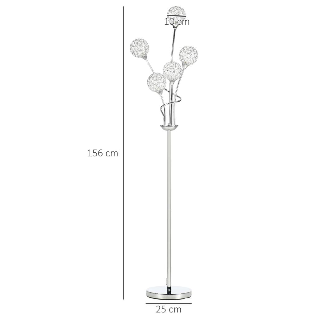 Floor Lamps for Living Room Bedroom with 5 Light, Modern Upright Standing Lamp, 34x25x156cm, Silver