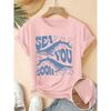 Women's Elegant Short-Sleeve Gift with Bubble Blue Whale Fun English Print Pattern and Vintage Round Neck T Fresh and Natural Style Loose-fitting