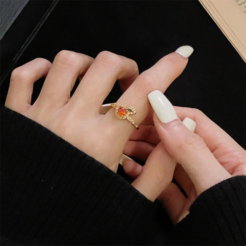 Medieval Hollow Lace Retro Gold Open Ring Colored Treasure Red Zircon Light Luxury Index Finger Ring