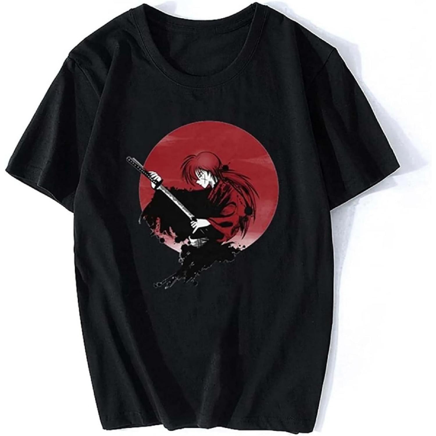 

Men s Rurouni Kenshin Men Short Sleeve Leisure Manga Himura Kenshin Swordsman Samurai X Cotton Fans Tee Black T-Shirts Black XXXXXL різнокольоровий