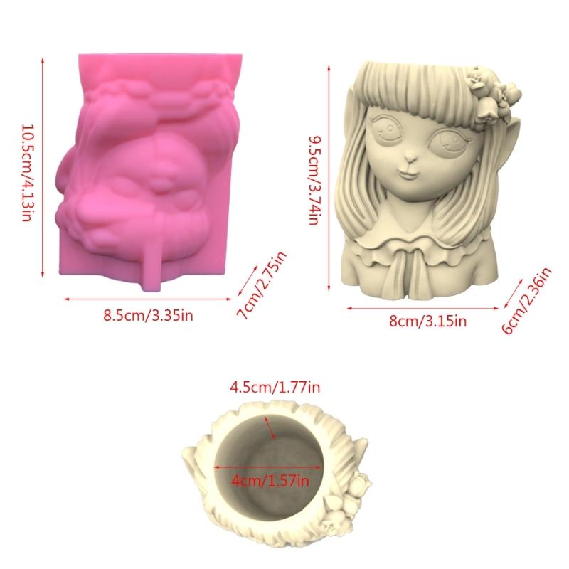 Geometric Little Girl Gypsum Silicone Molds Storage Box Mold for Making Succulent Plant Pot Flower Pot Pen Holder