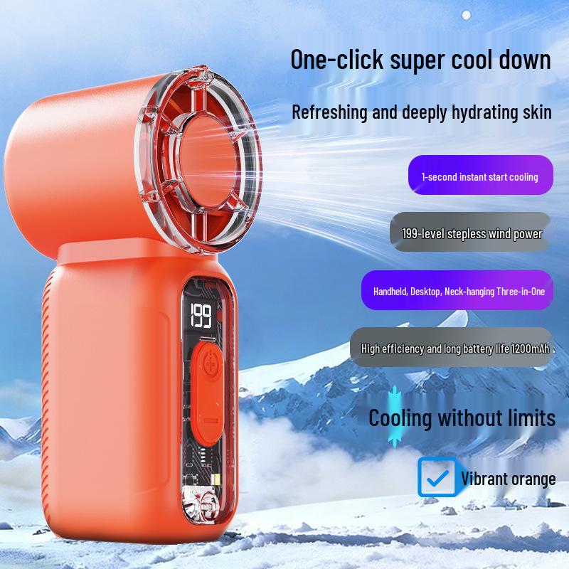 Compact High-Speed Handheld Fan with Digital Display - Portable Mini Turbine for Desktop & Pocket Use 199-speed Stepless Fan
