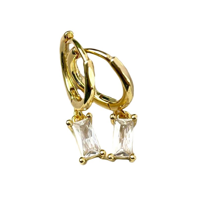 Green Zircon Square Ear Buckle Retro Cold Wind Earrings Blogger Stacked Geometric Rectangular Earrings Tide