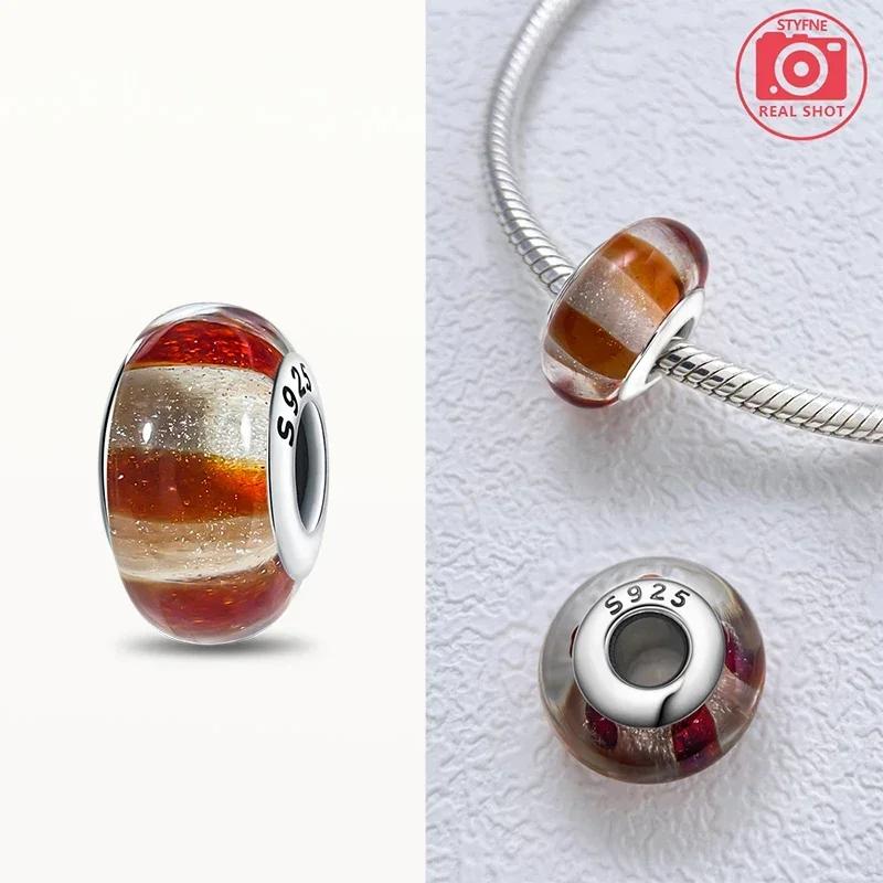 Real Coppercolored Shiny Murano Glass Beads Round Charms Fit Original Bracelet Diy Fine Jewelry Gifts For Women