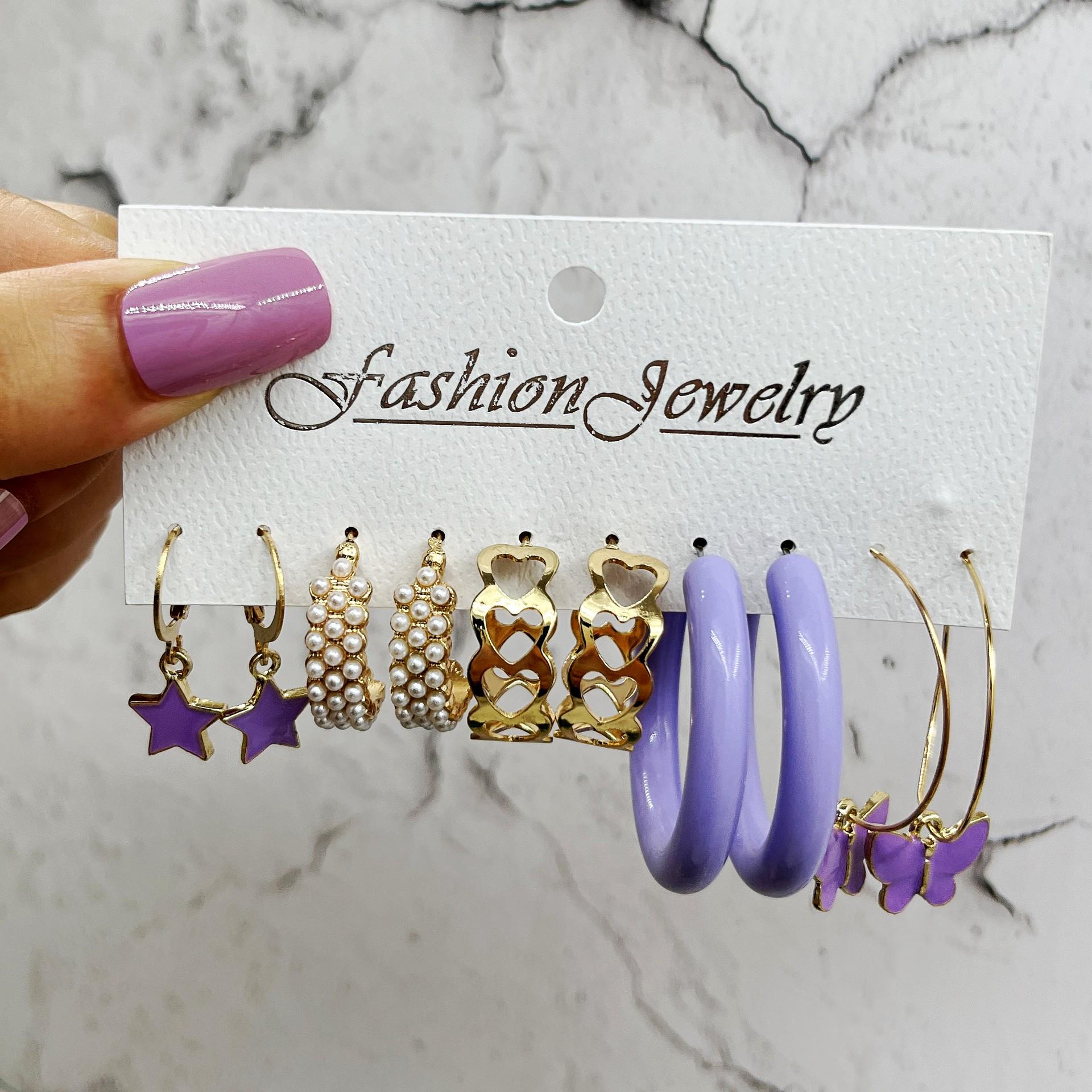 French Retro Pearl Circle Stud Earring Set - 6 Pieces for Women alloy