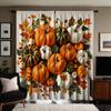 2 Pieces HD Blue Plaid Pumpkin Maple Leaf Decorative Curtain Yellow Tie Digital Printed Curtain Home Decoration Style Decoration