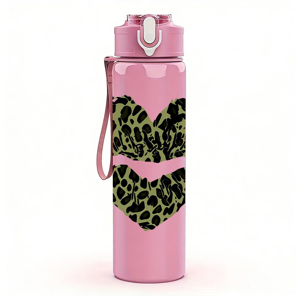 1PC Broken Leopard Heart Graphic,750ml Color Plastic Sports Water Bottle,Leakproof Flip Straw Lid,Suitable for Sports Office Home Use