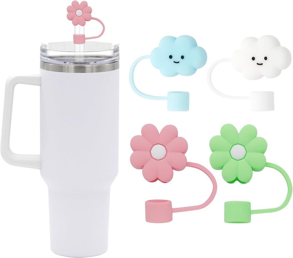 4PCS 0.4in Diameter Cute Silicone Straw Covers Cap for Stanley Cup Dust-Proof Drinking Straw Reusable Straw Tips Lids