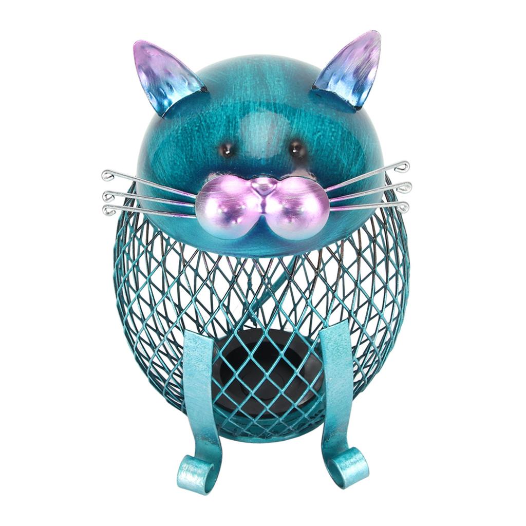 Metal Cat Coin Piggy Bank for Adults Visible Handcrafted Cute Animal Money Bank with Bottom Cover