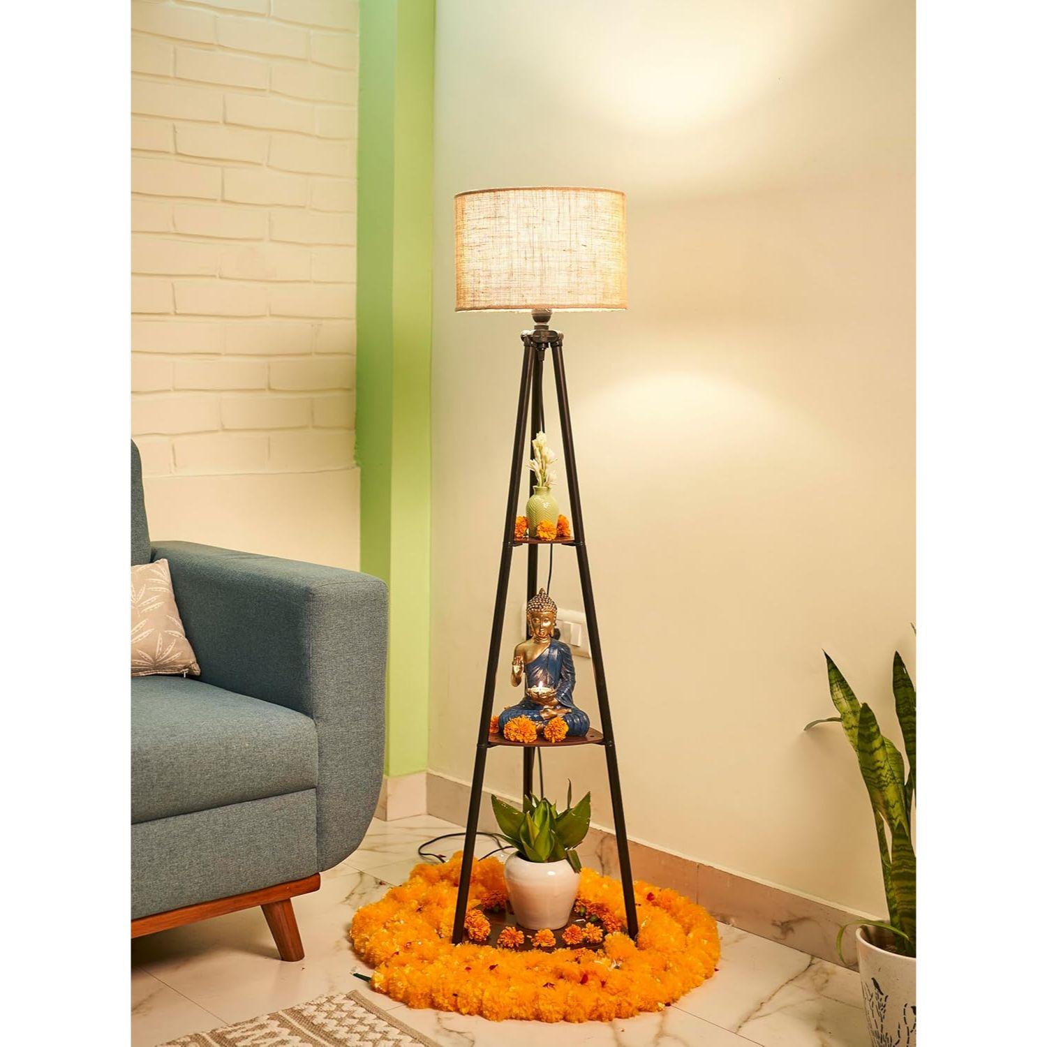 

Металлический торшер с 3 полками (Коричневая джутовая).