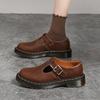 Low-top small leather shoes women's leather Crazy Horse brown large size short boots round head men's and women's casual tooling shoes