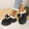 Fashion Bowknot Decor Platform Slippers Women Comfortable Non Slip Warm Fluffy Slippers Woman Thick Sole Fleece Lining Home Slides Shoes