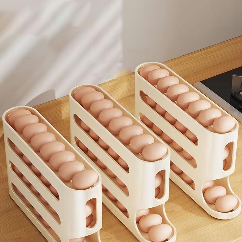4 Layers Automatic Rolling Egg Holder Rack Fridge Egg Storage Box Container Kitchen Refrigerator Egg Dispenser Fridge Organizer