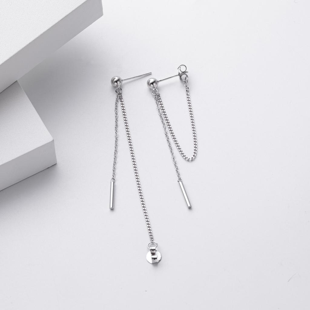 Ins Fashion 925 Silver Plain Simple Long Tassel Chain Stud Earrings Jewelry 18K Gold Plated Minimalist Stud Earrings for Women