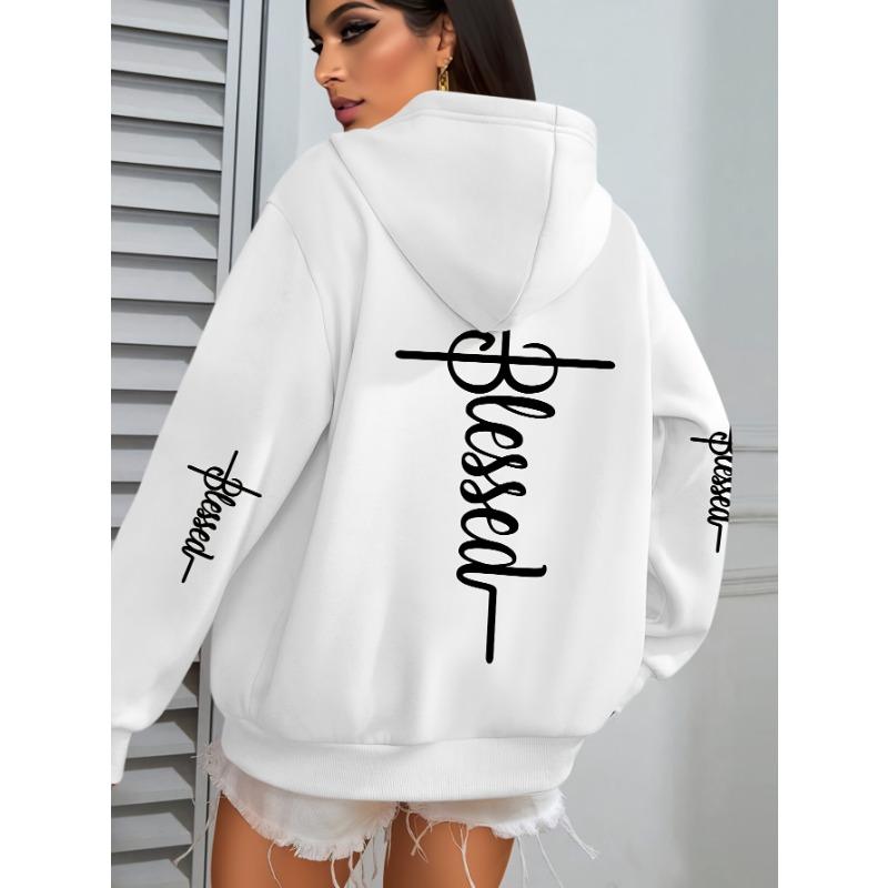 2026 Women Casual Hoodies Women Blessed Print Sweatshirts Harajuku Hip Hop Streetwear Casual Fashion Fleece Sportwear Clothes